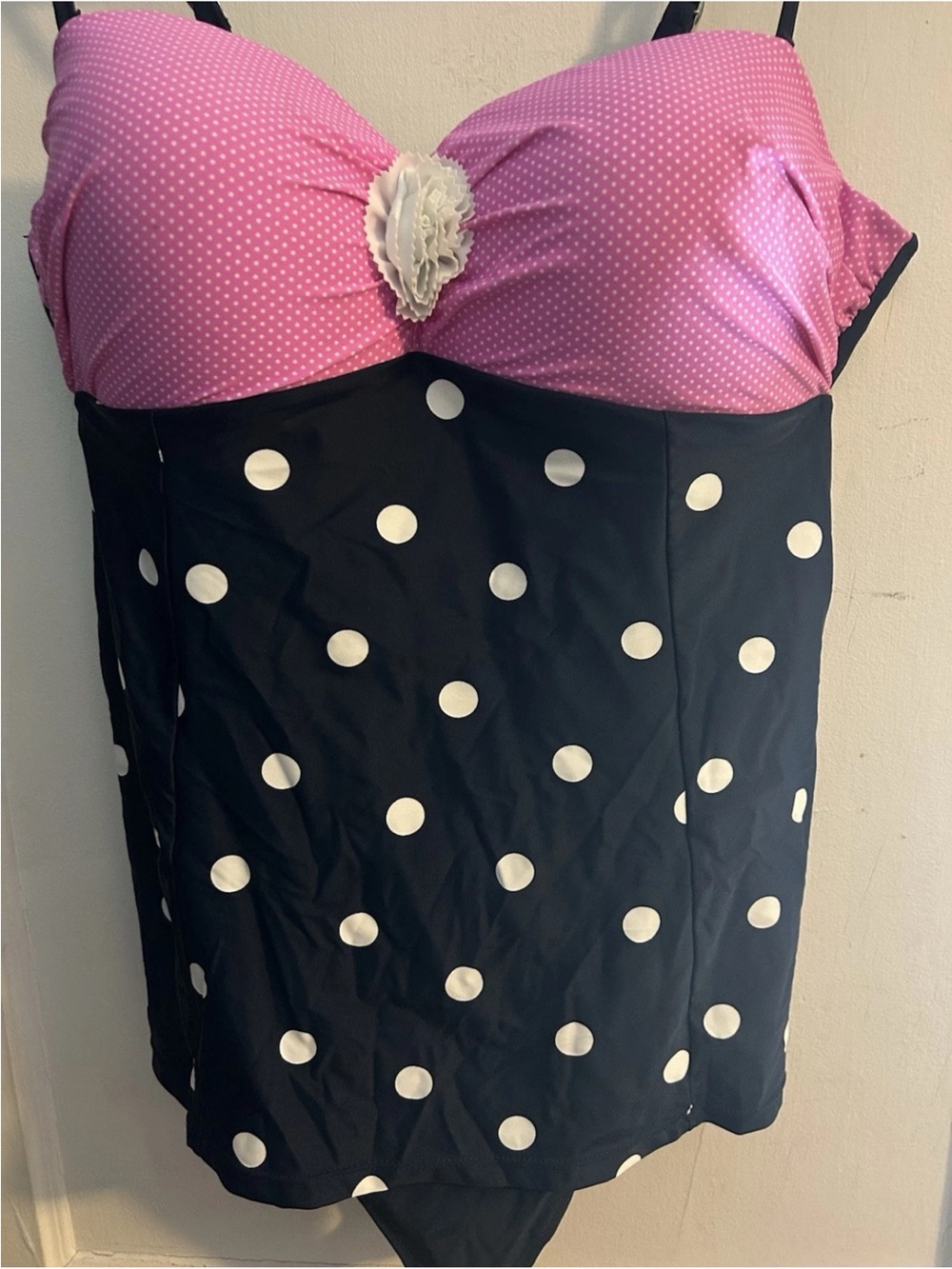 Coco Limon Pink - blue /w white Polka Dot Bustier One-Piece Swimdress